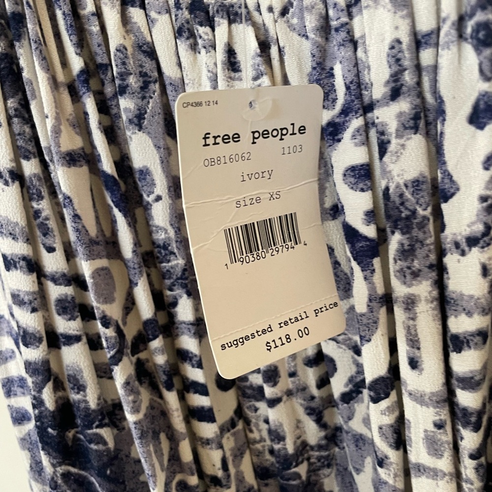 Free People NWT XS Blue White Halter Backless Ruffle Mini Summer Dress - Picture 5 of 7